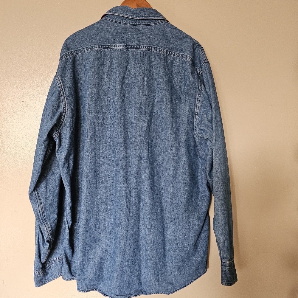 VTG LL Bean Denim Red Check Flannel Lined Shirt Jacket XLT USA Heritage Workwear - Picture 5 of 11